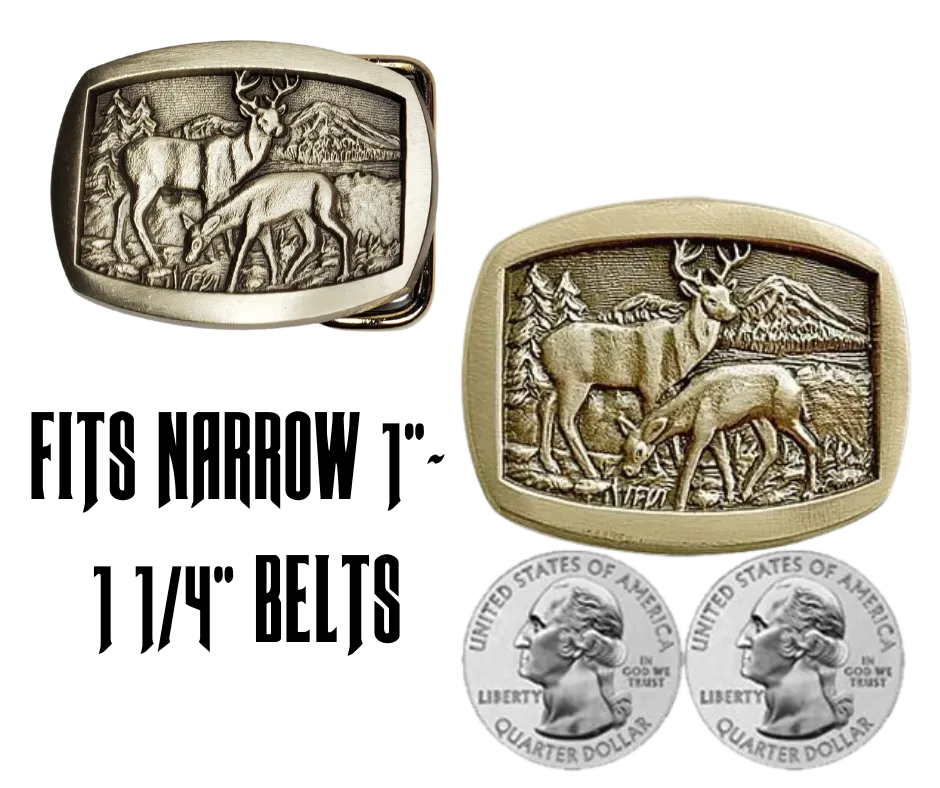 2 DEER Small Belt Buckle Pewter