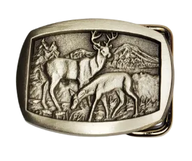 2 DEER Small Belt Buckle Pewter