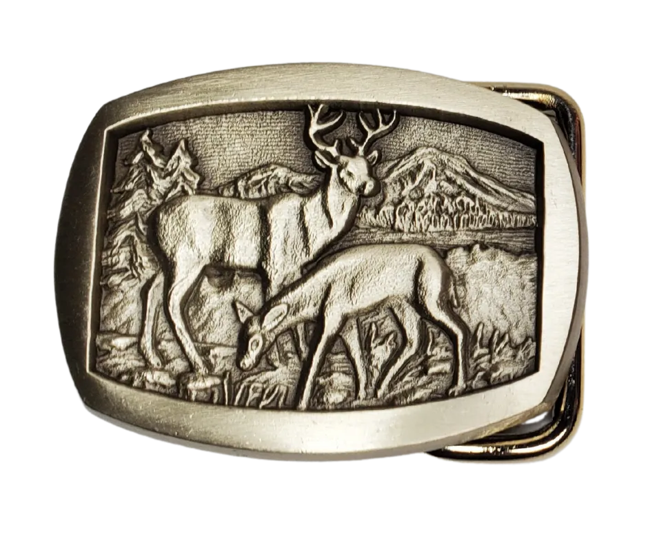 2 DEER Small Belt Buckle Pewter