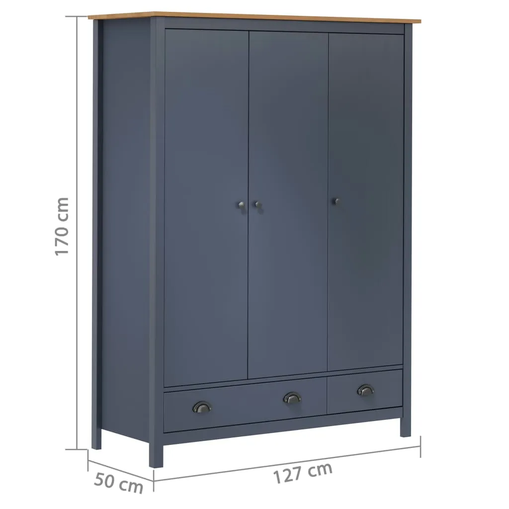 3-Door Wardrobe Hill Grey 127x50x170 cm Solid Pine Wood