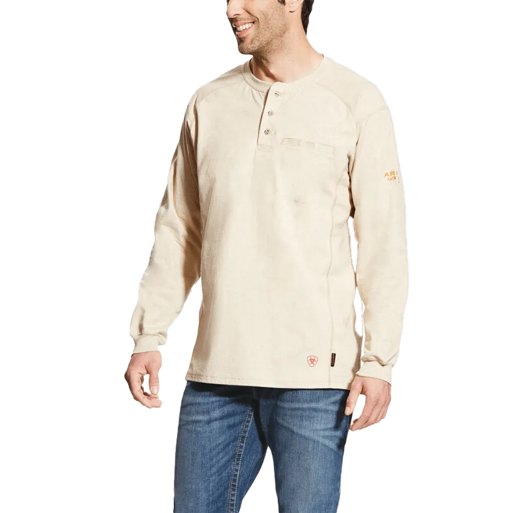 Ariat Flame Resistant Henley Top Sand Long Sleeve Work Shirt