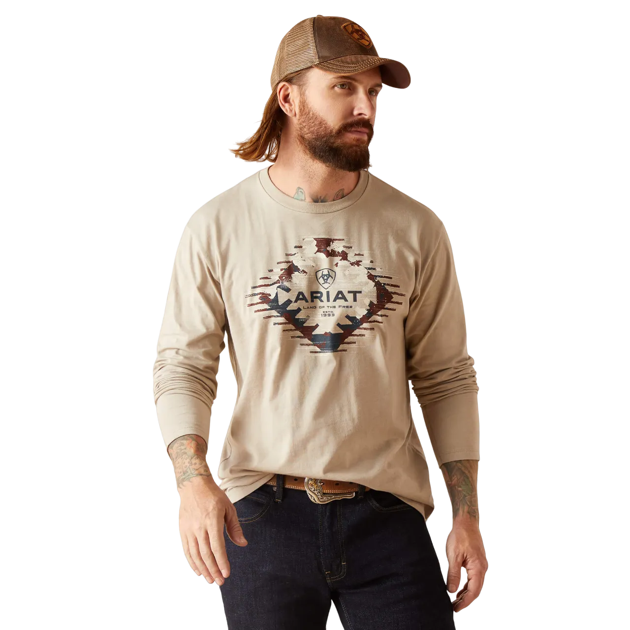 Ariat Men's Aztec Logo Khaki Heather T-Shirt