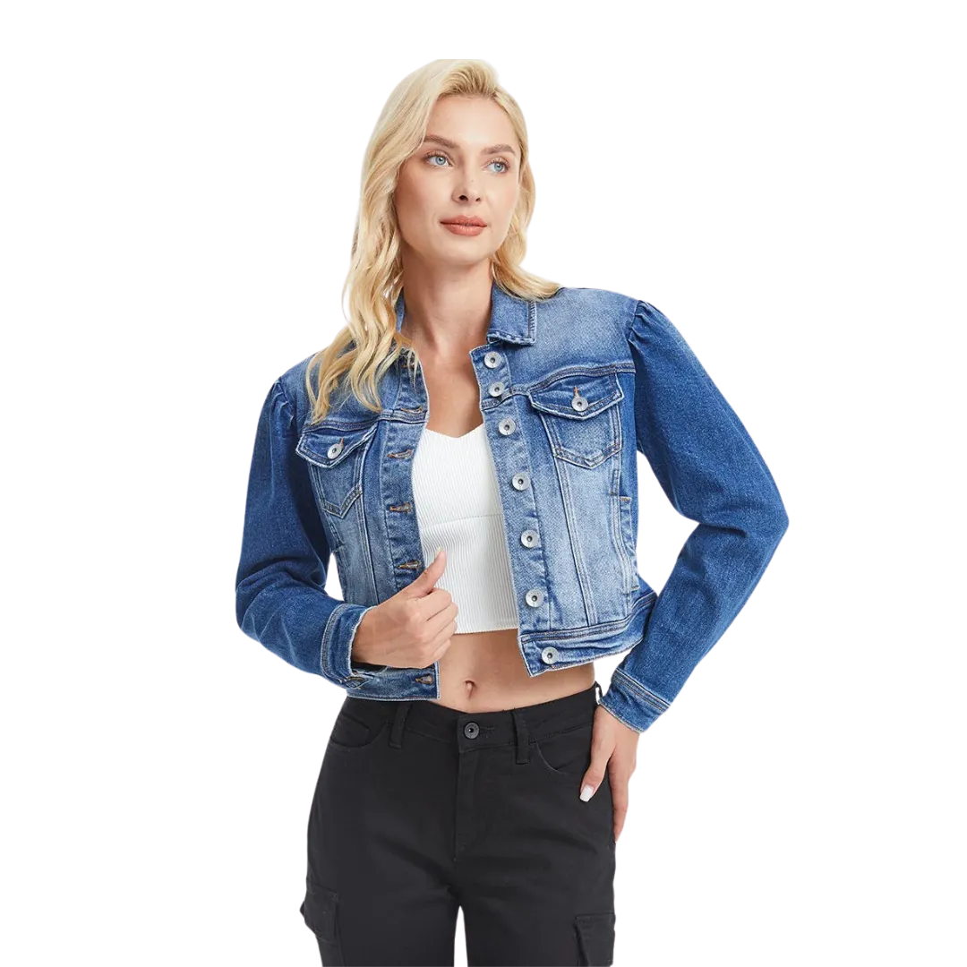 Bayeas Women's Puffy Sleeve Denim Raf Jacket