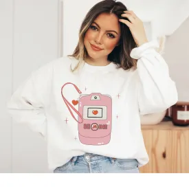 Be Mine Valentine's Retro Flip-Phone Unisex Heavy Blend™ Crewneck Sweatshirt in Pink or White Cute Valentine Pullover