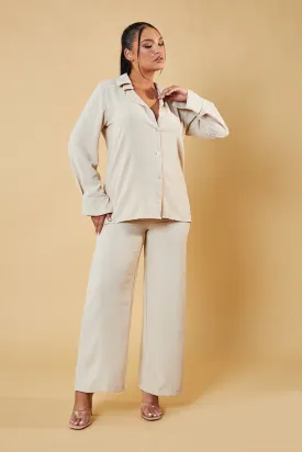 Beige Button Up Front Shirt & Wide Leg Trouser Co-ord - Alicia