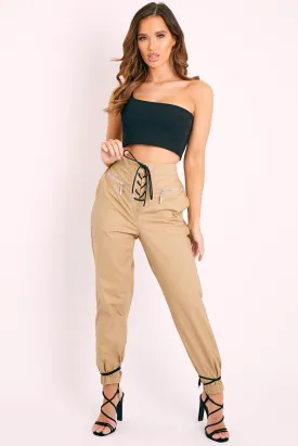 Beige Corset Detail Cuffed Trousers - Hayleigh