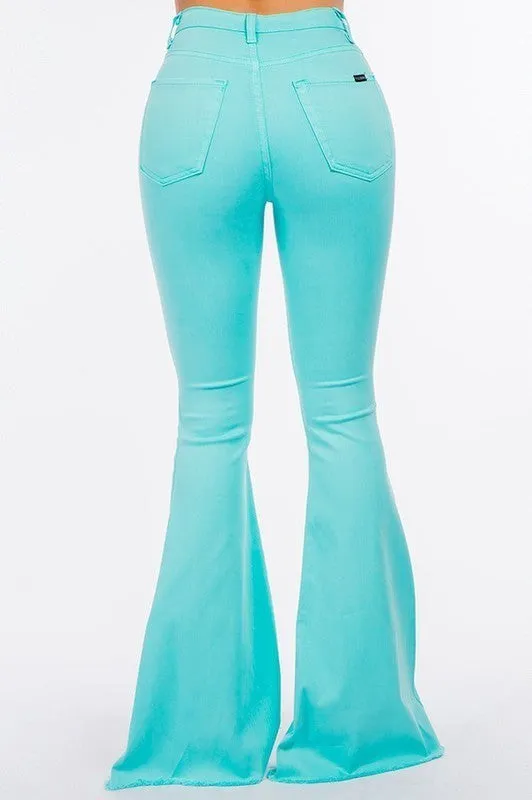 Turquoise Bell Bottom Jeans with 32 Inseam - Trendy Flared Denim Pants