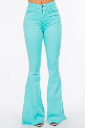 Turquoise Bell Bottom Jeans with 32 Inseam - Trendy Flared Denim Pants