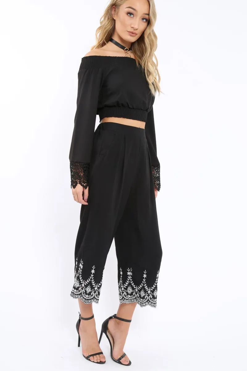 Black Cropped Wide Leg Trousers - Eliana