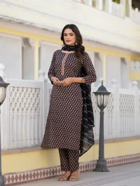 Black Cutdana_Work Straight Kurta Trouser And Dupatta Set