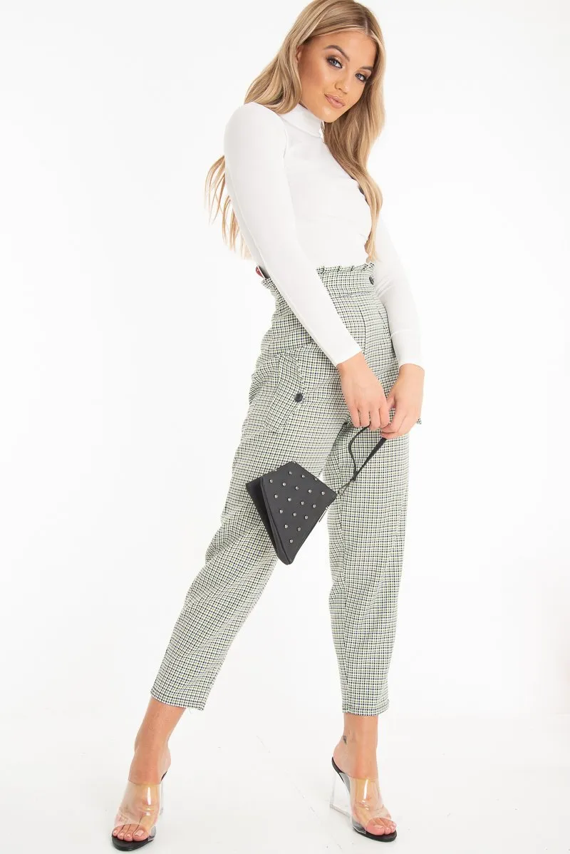 Chic Black and Green Check Frill Detail Trousers for Women - Bristal