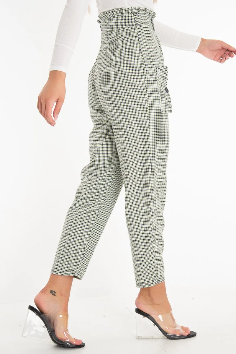 Chic Black and Green Check Frill Detail Trousers for Women - Bristal