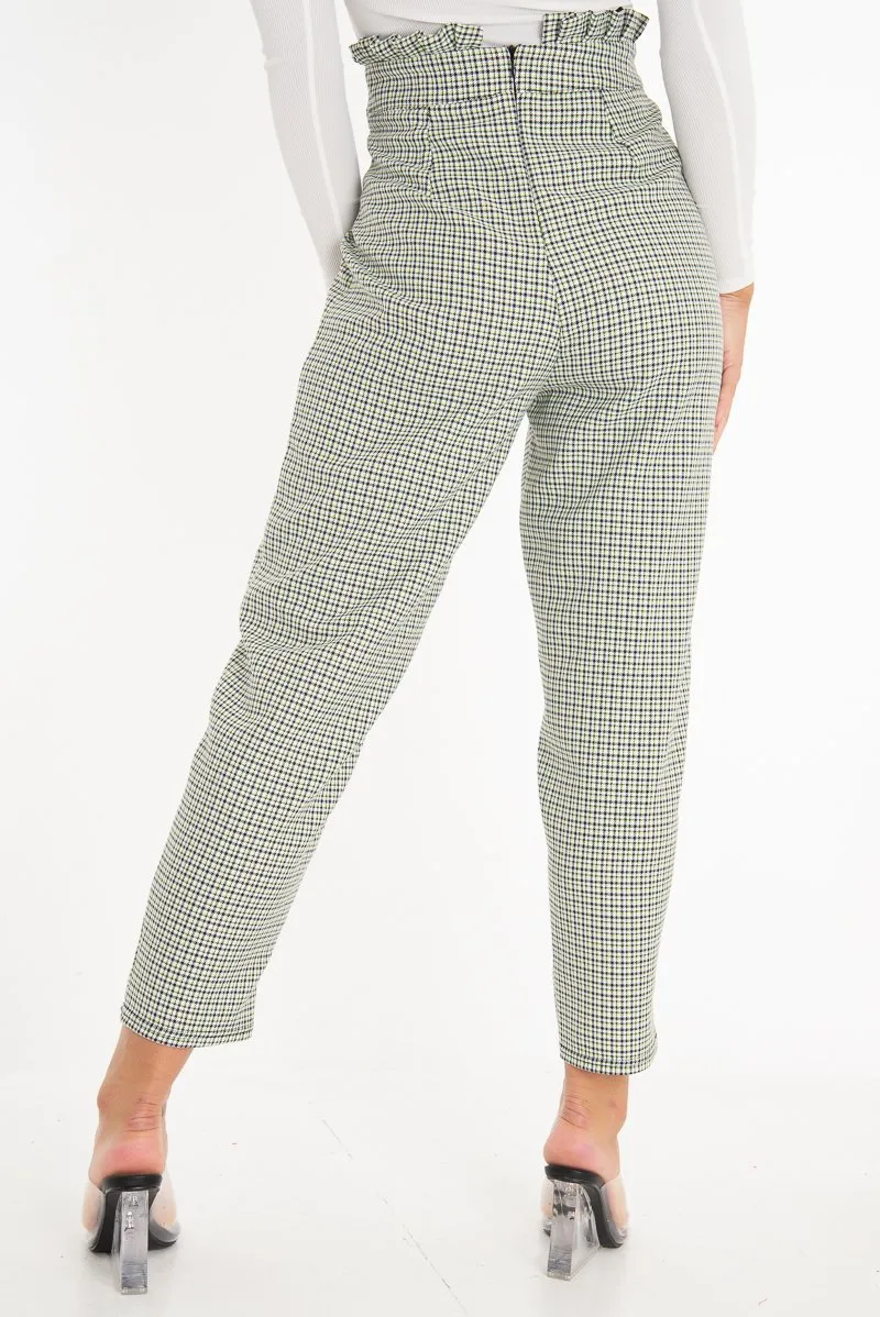 Chic Black and Green Check Frill Detail Trousers for Women - Bristal