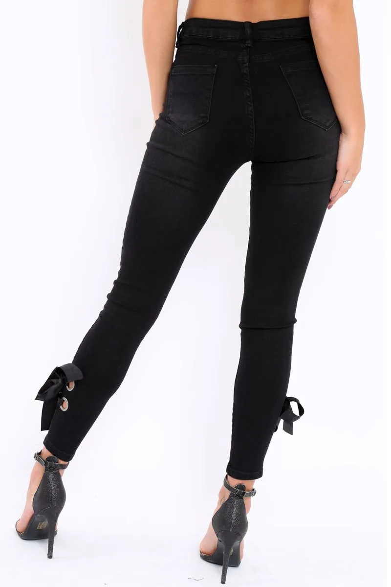 Black Side Bow Skinny Jeans - Emilia