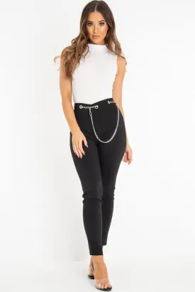 Black Woven Chain Front Tailored Trousers - Cyndi