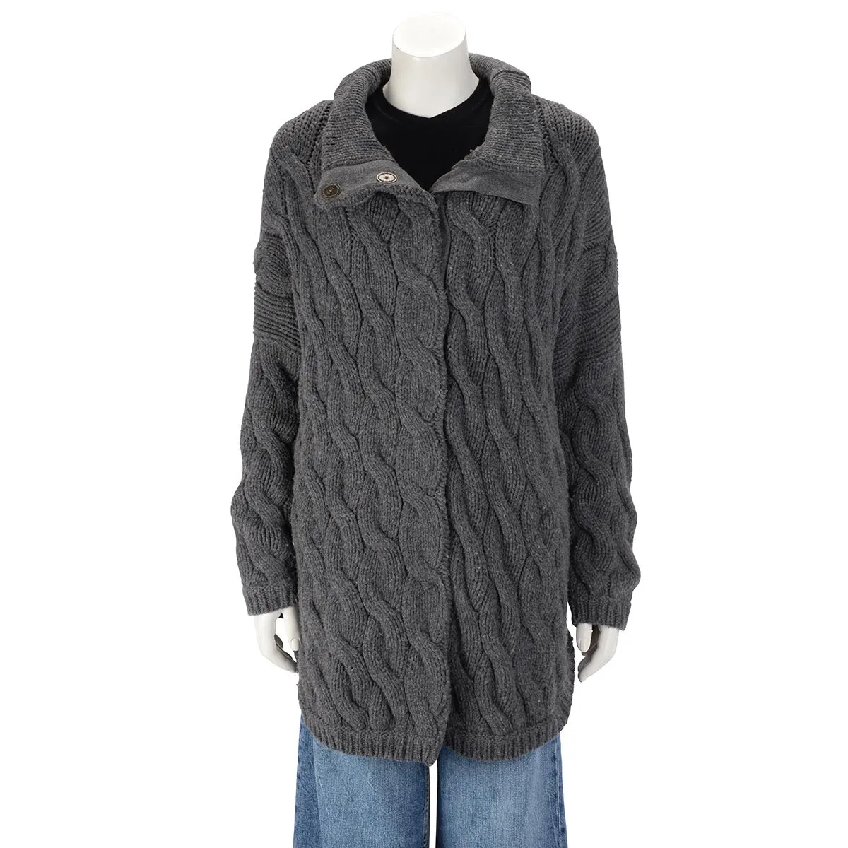 Brunello Cucinelli Charcoal Cashmere Blend Cable Knit Cardigan L