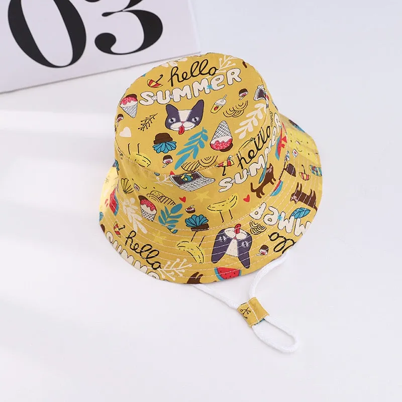 Cartoon Printing Cotton Baby Panama Cap Children Fisherman Hat Boys Girls Summer Outdoor Beach Sun Bucket Caps