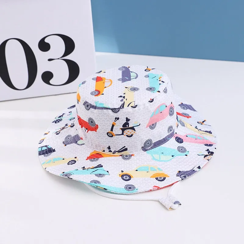 Cartoon Printing Cotton Baby Panama Cap Children Fisherman Hat Boys Girls Summer Outdoor Beach Sun Bucket Caps