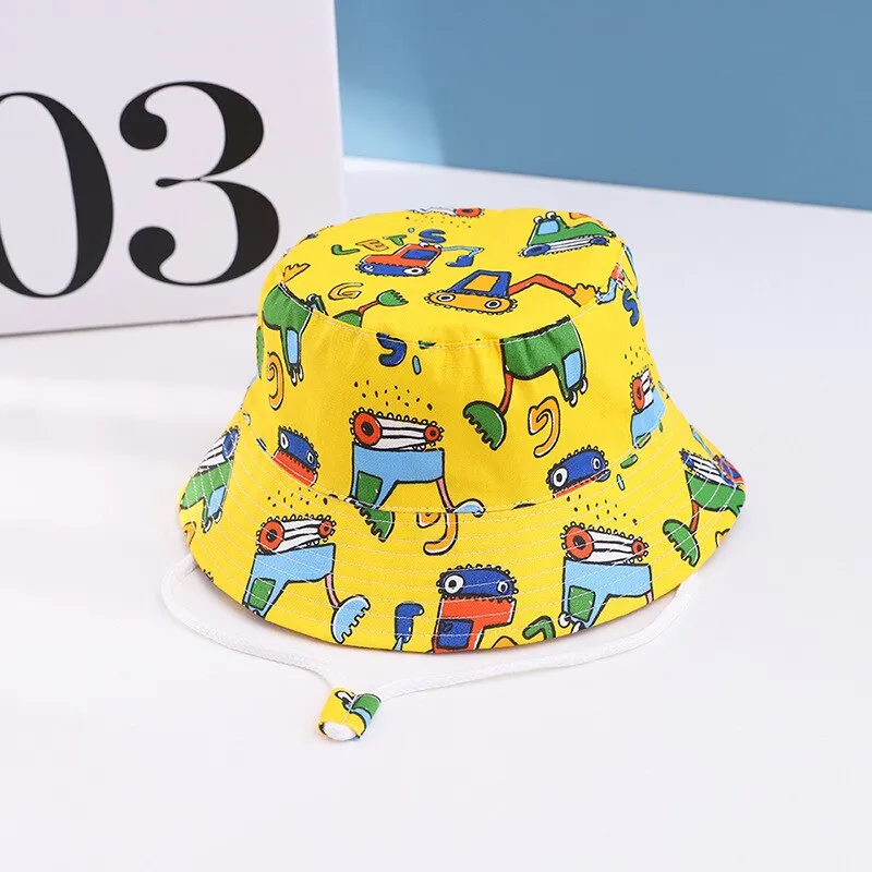 Cartoon Printing Cotton Baby Panama Cap Children Fisherman Hat Boys Girls Summer Outdoor Beach Sun Bucket Caps