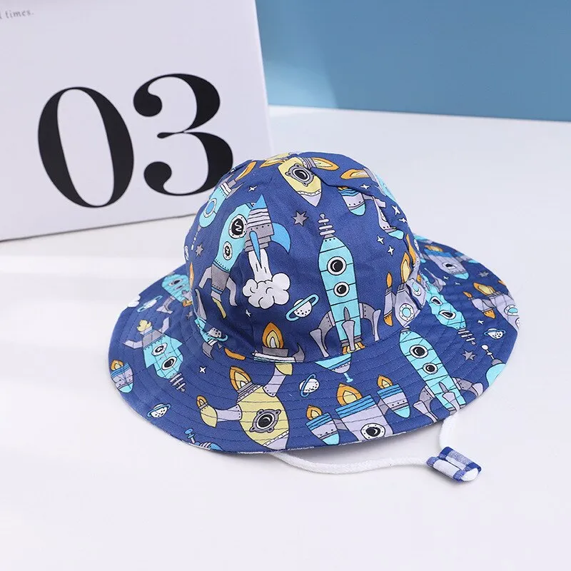 Cartoon Printing Cotton Baby Panama Cap Children Fisherman Hat Boys Girls Summer Outdoor Beach Sun Bucket Caps