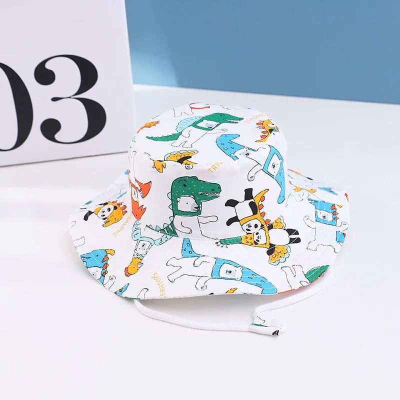 Cartoon Printing Cotton Baby Panama Cap Children Fisherman Hat Boys Girls Summer Outdoor Beach Sun Bucket Caps