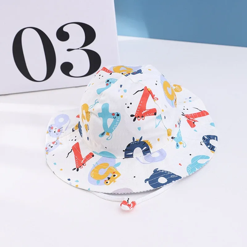 Cartoon Printing Cotton Baby Panama Cap Children Fisherman Hat Boys Girls Summer Outdoor Beach Sun Bucket Caps