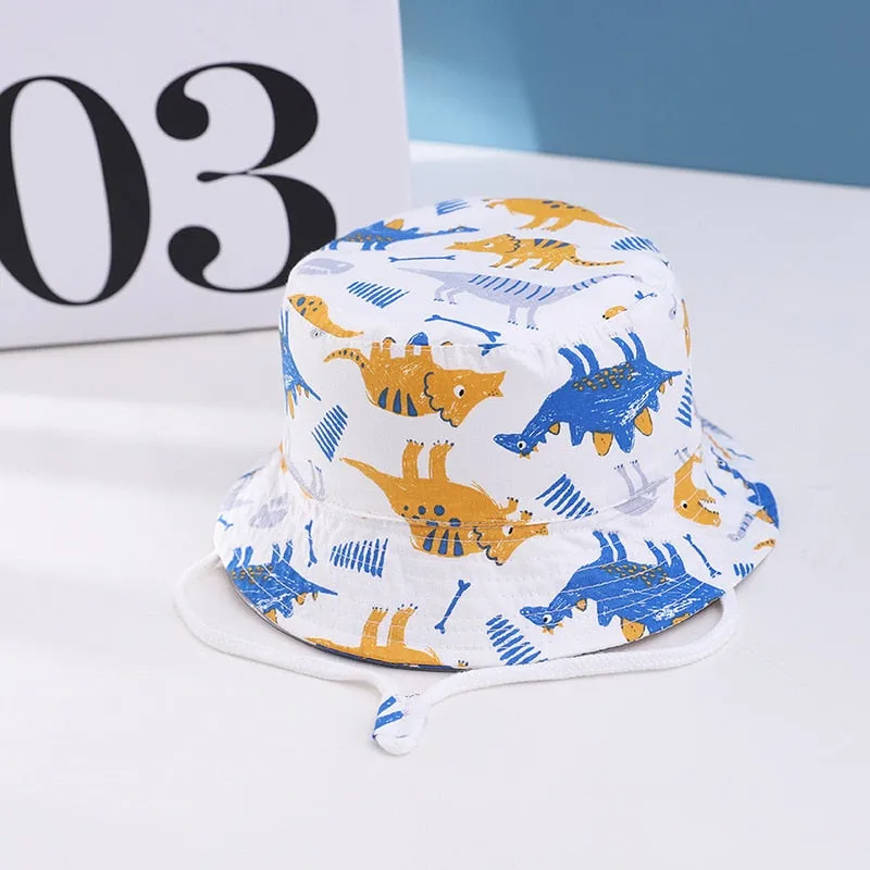 Cartoon Printing Cotton Baby Panama Cap Children Fisherman Hat Boys Girls Summer Outdoor Beach Sun Bucket Caps