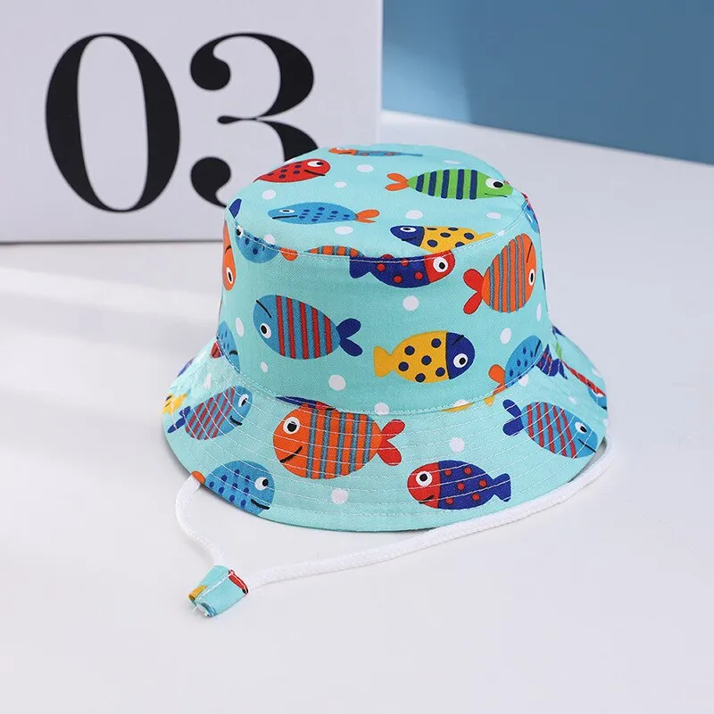 Cartoon Printing Cotton Baby Panama Cap Children Fisherman Hat Boys Girls Summer Outdoor Beach Sun Bucket Caps