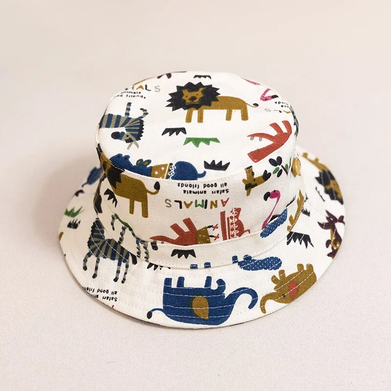 Cartoon Printing Cotton Baby Panama Cap Children Fisherman Hat Boys Girls Summer Outdoor Beach Sun Bucket Caps