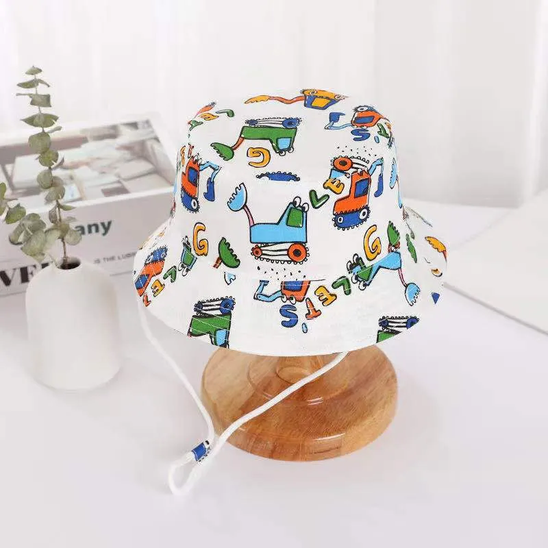 Cartoon Printing Cotton Baby Panama Cap Children Fisherman Hat Boys Girls Summer Outdoor Beach Sun Bucket Caps