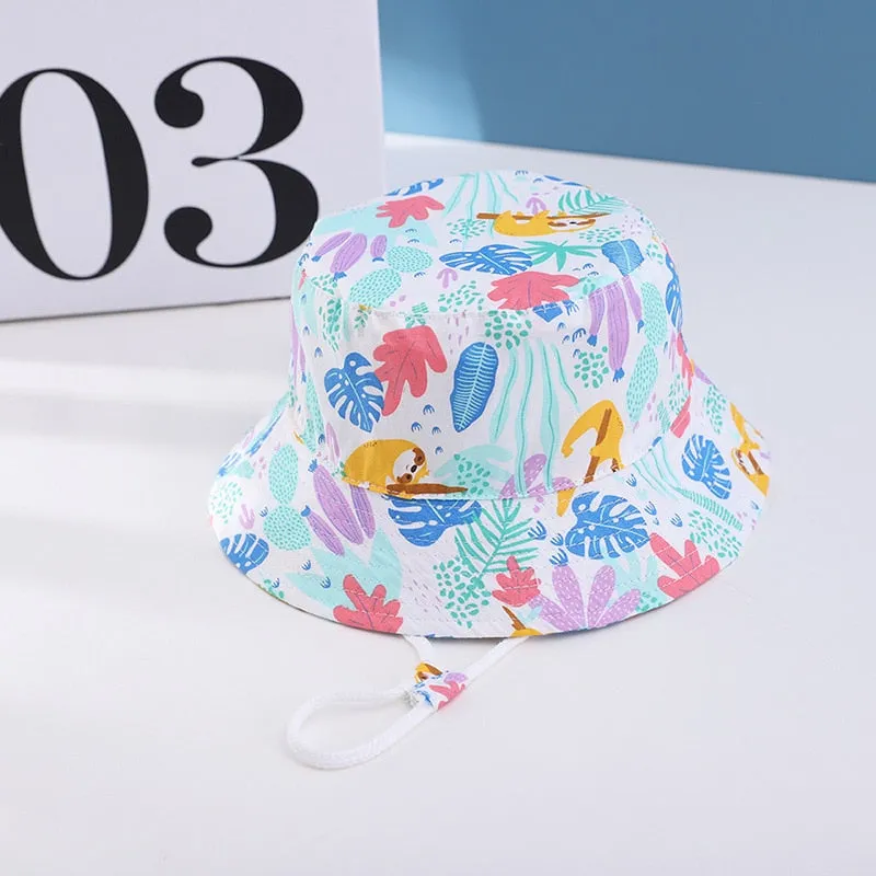 Cartoon Printing Cotton Baby Panama Cap Children Fisherman Hat Boys Girls Summer Outdoor Beach Sun Bucket Caps