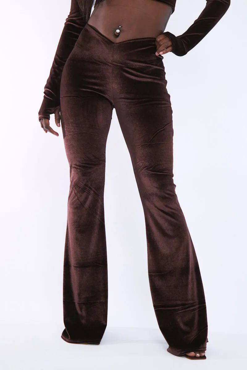 Chocolate Dipped Waist Velvet Flare Trousers - Kehlani