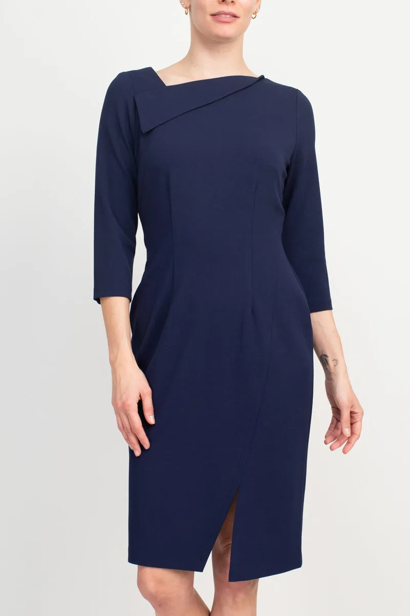 Connected Apparel Crepe Front Slit Dress