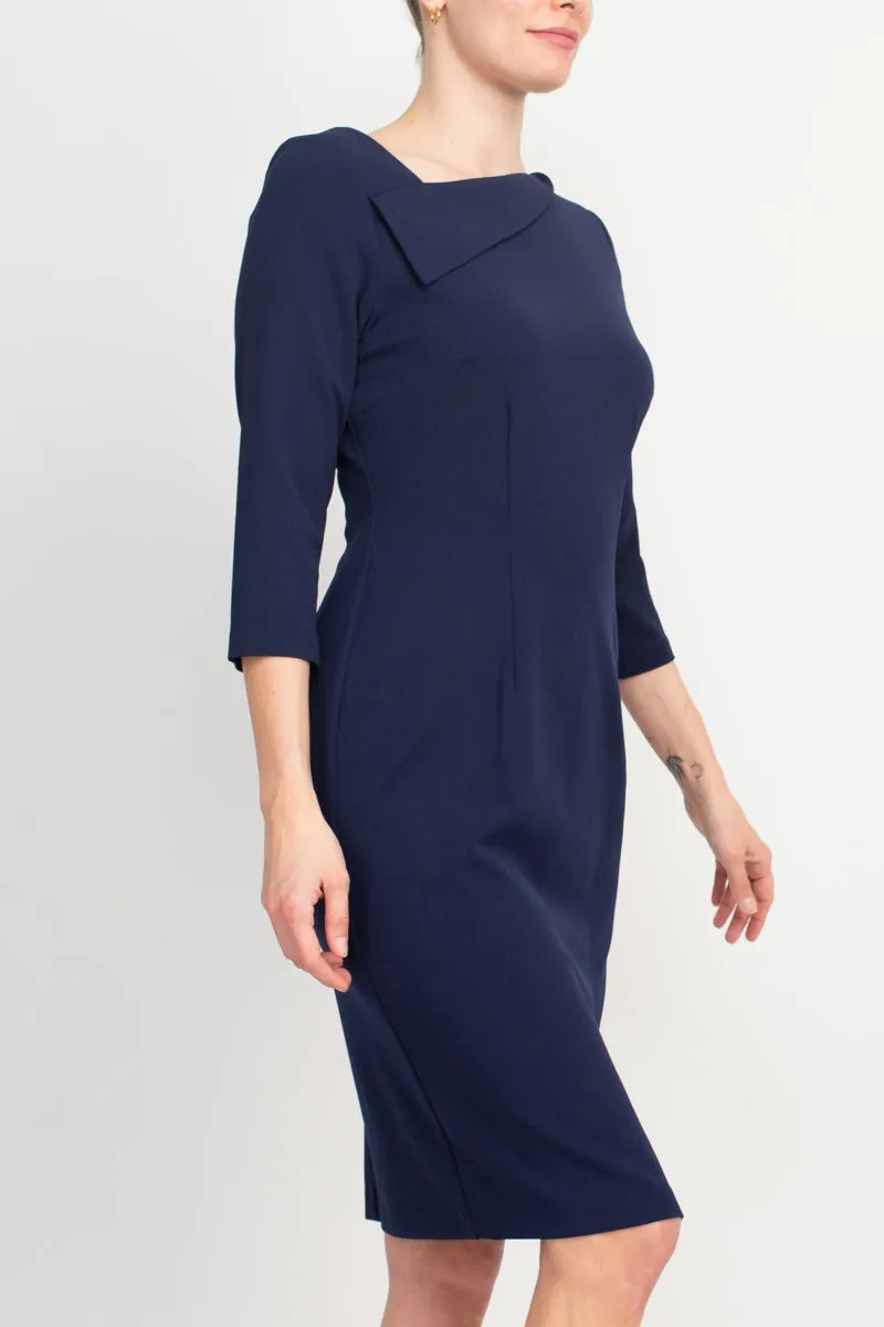 Connected Apparel Crepe Front Slit Dress