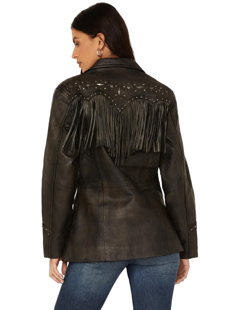 Cripple Creek Women's Black Antique Studded Fringe Snap Jacket