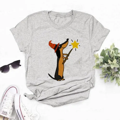 Dachshund Celebrates with Firework Women T Shirt