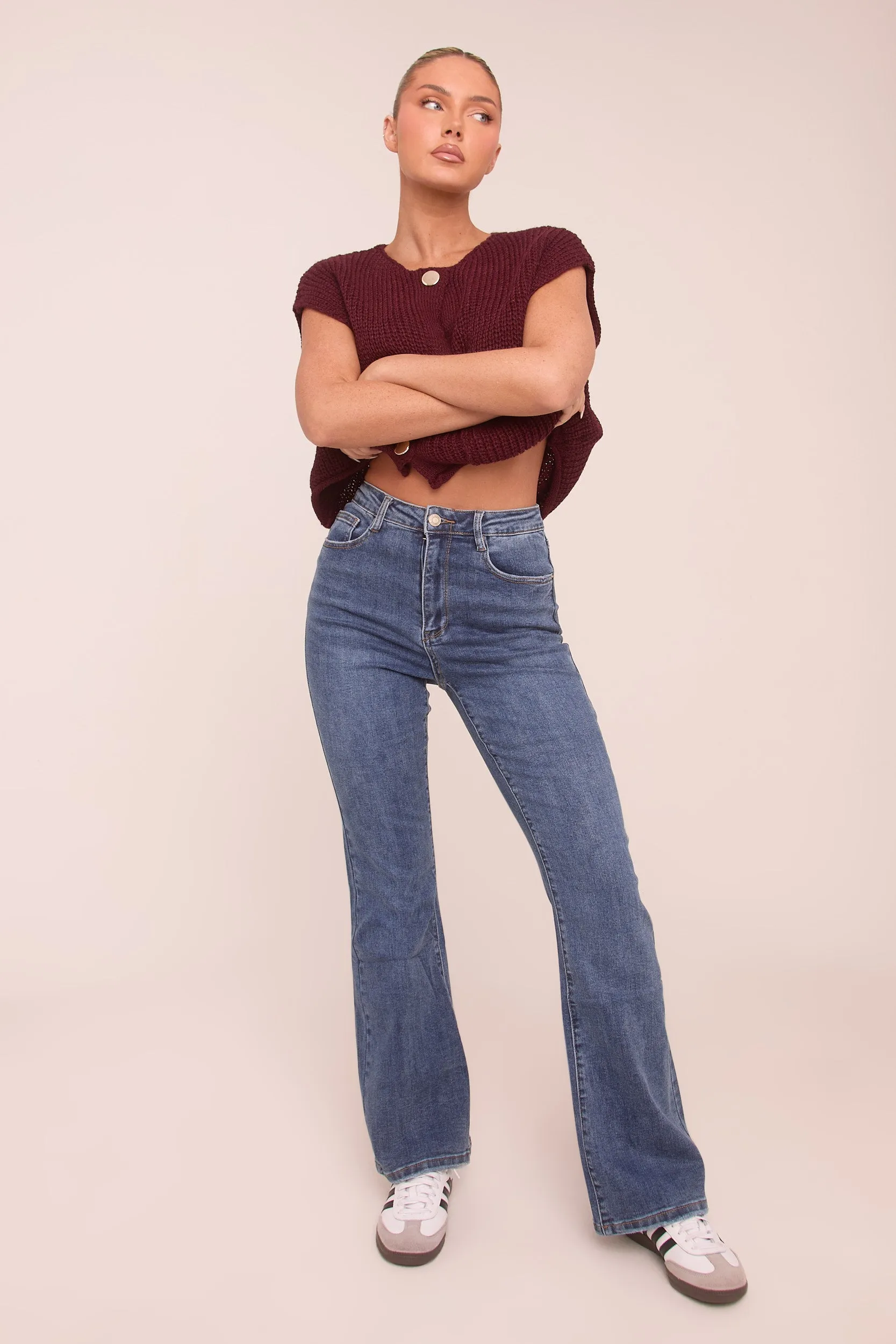 Dark Blue High Waist Kick Flare Denim Jeans - Aspen