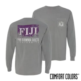 FIJI Gray Comfort Colors Flag Long Sleeve Pocket Tee