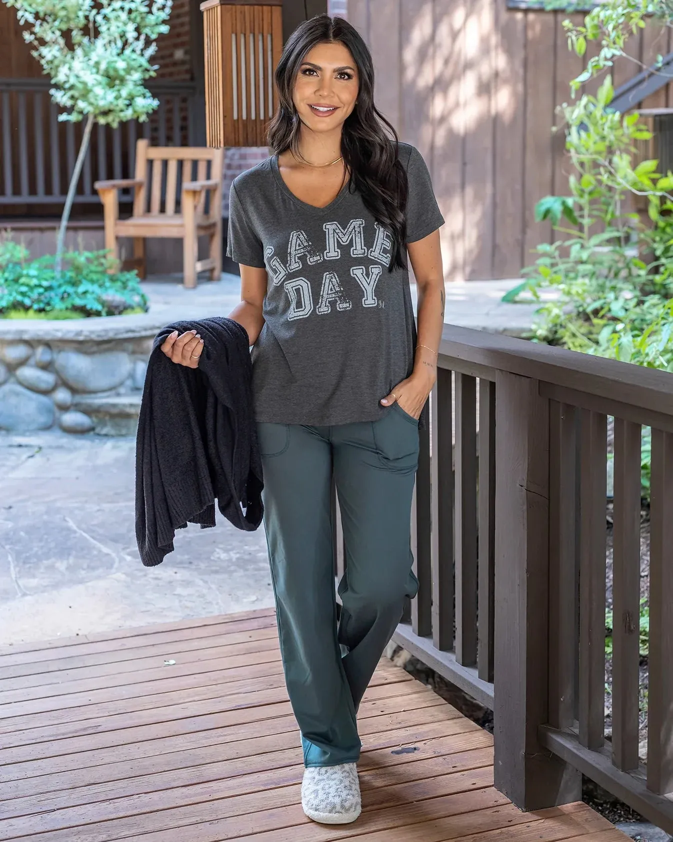 Fleece Lined Straight Leg Lounge Pants in Spruce Green by Grace & Lace (Ships in 1-2 Weeks)