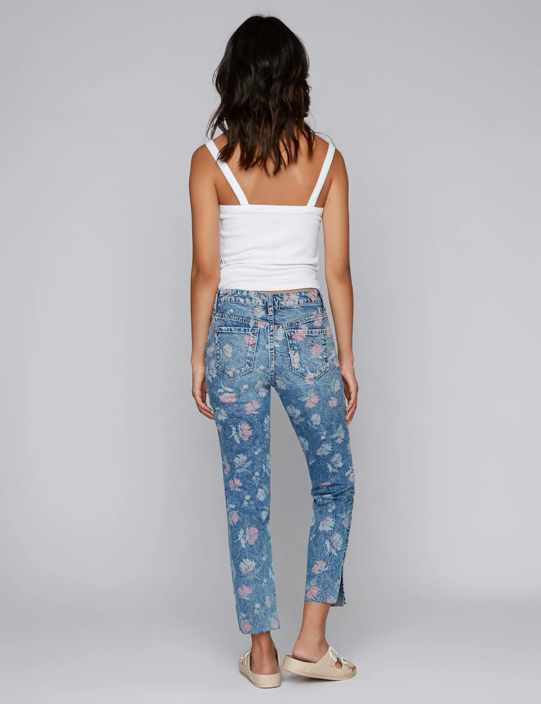 Floral Print Straight Ankle Jeans