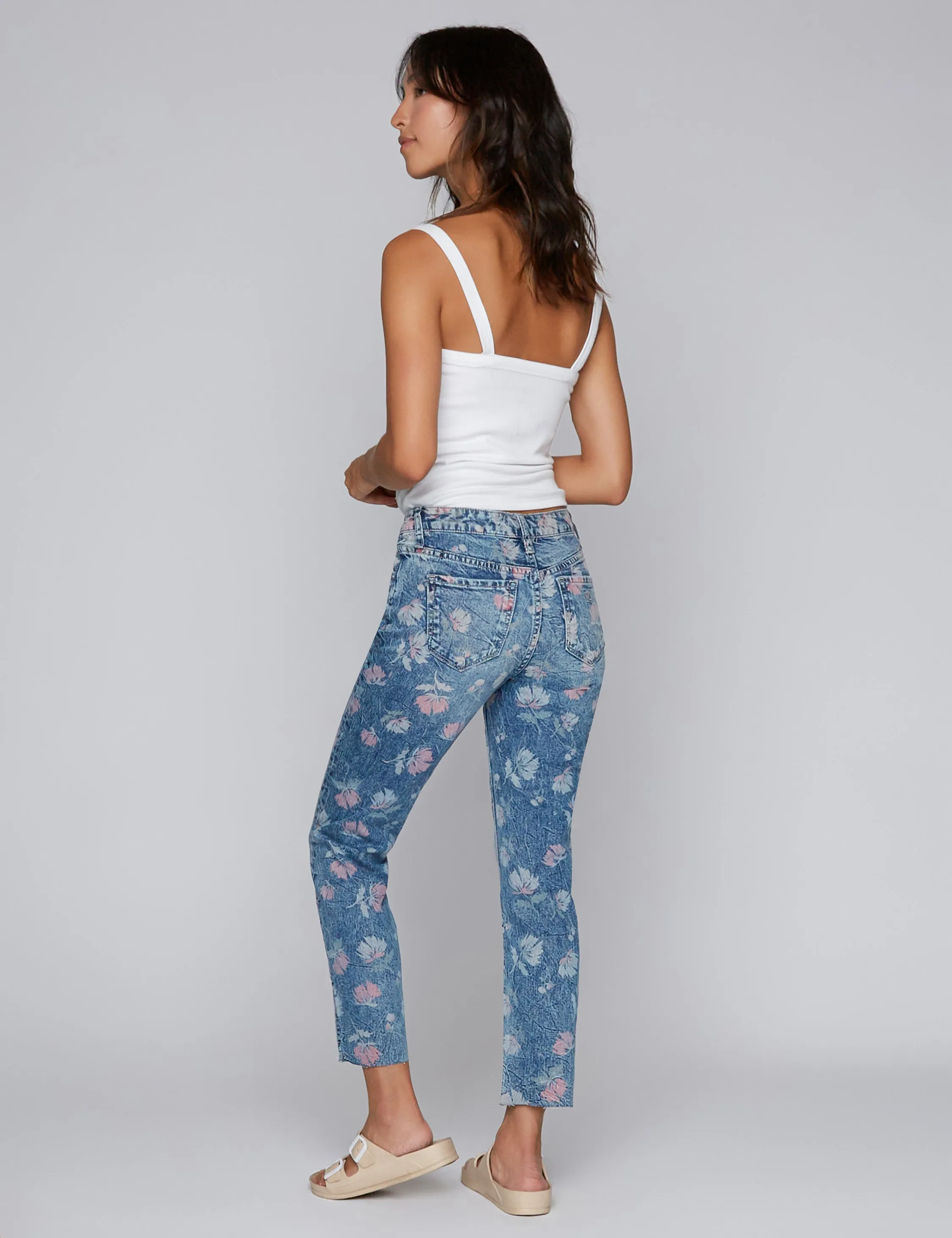 Floral Print Straight Ankle Jeans