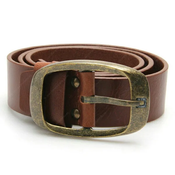 Full Grain Genuine Leather Belt City Oxford Curve Brass Buckle - Brown