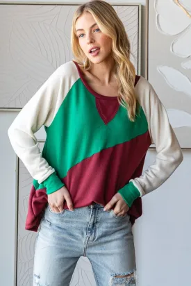 Full Size Color Block Long Sleeve T-Shirt