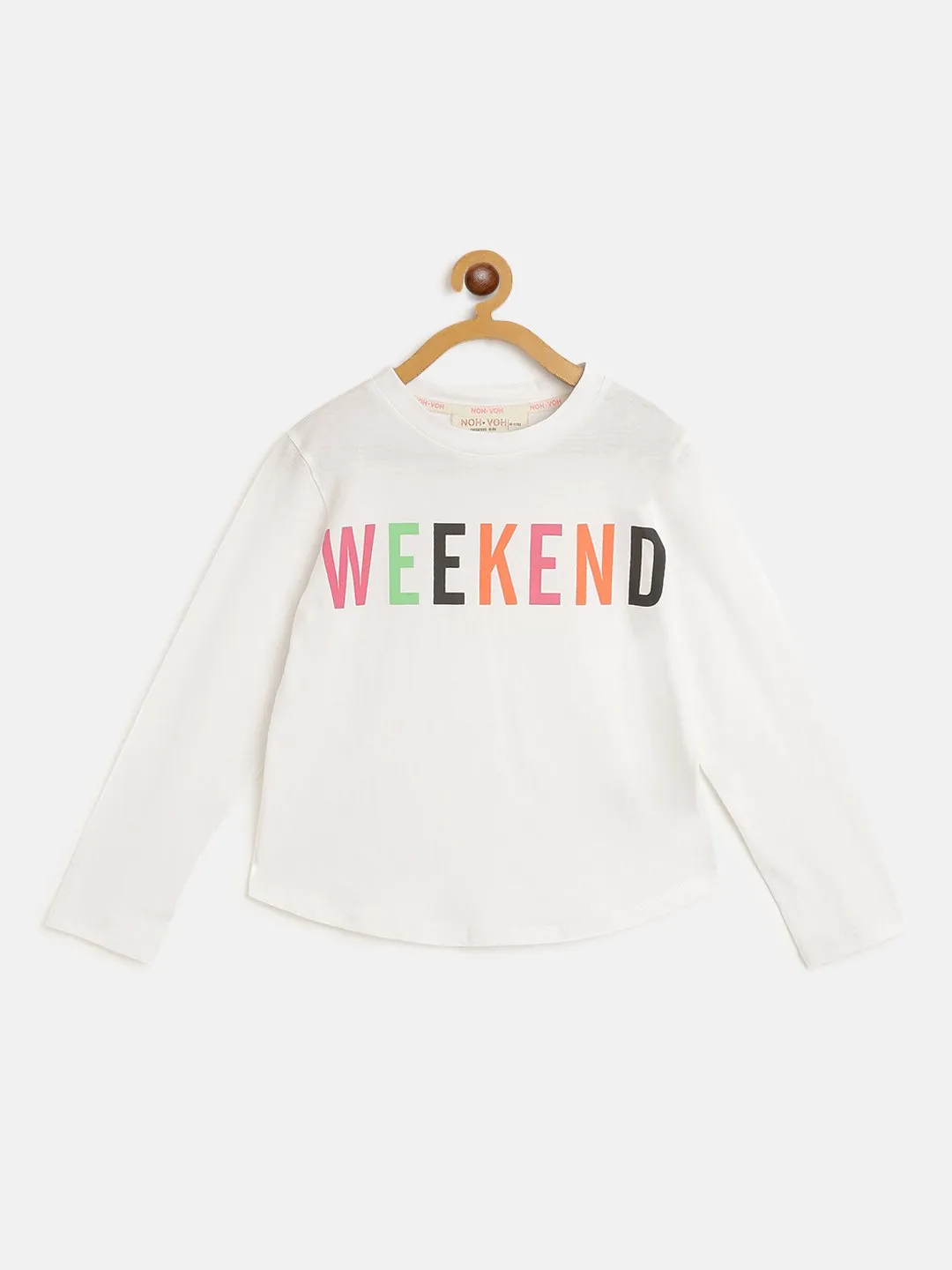 Girls White Weekand Print Full Sleeve T-Shirts