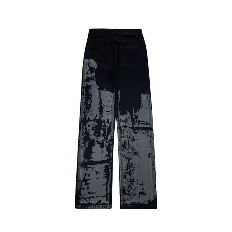 Gradient Abstract Paintings Black Denim Grunge Jeans