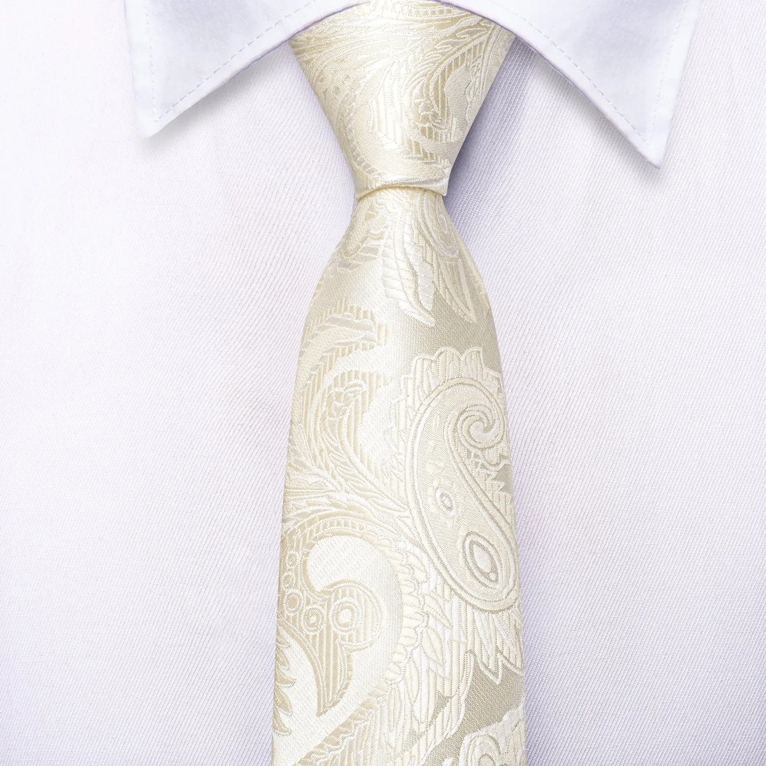 Hi-Tie Beige Paisley Children's Kids Boys Tie Pocket Square 6cm