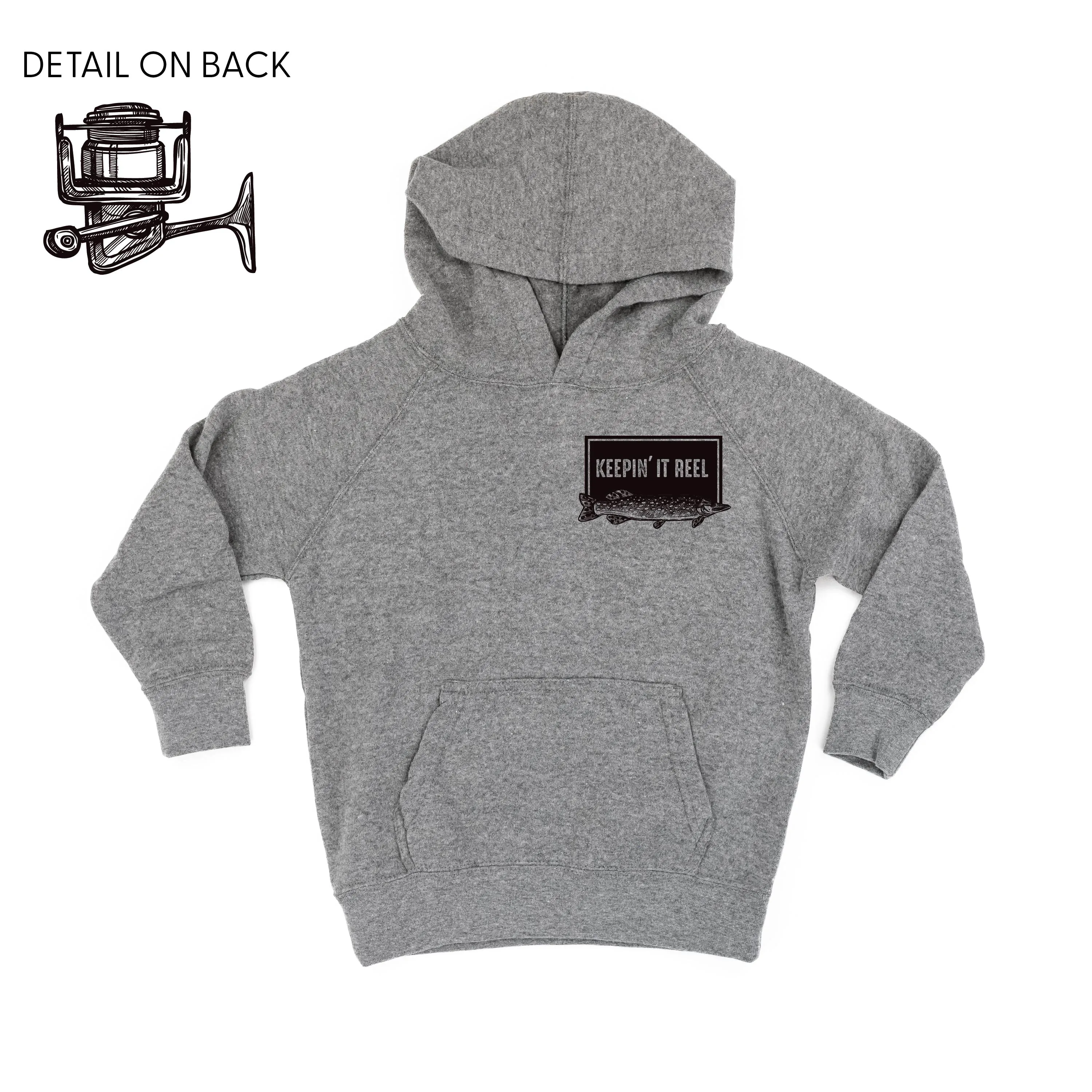 Keepin' It Reel Pocket Design on Front w/ Fishing Reel on Back - Child Hoodie