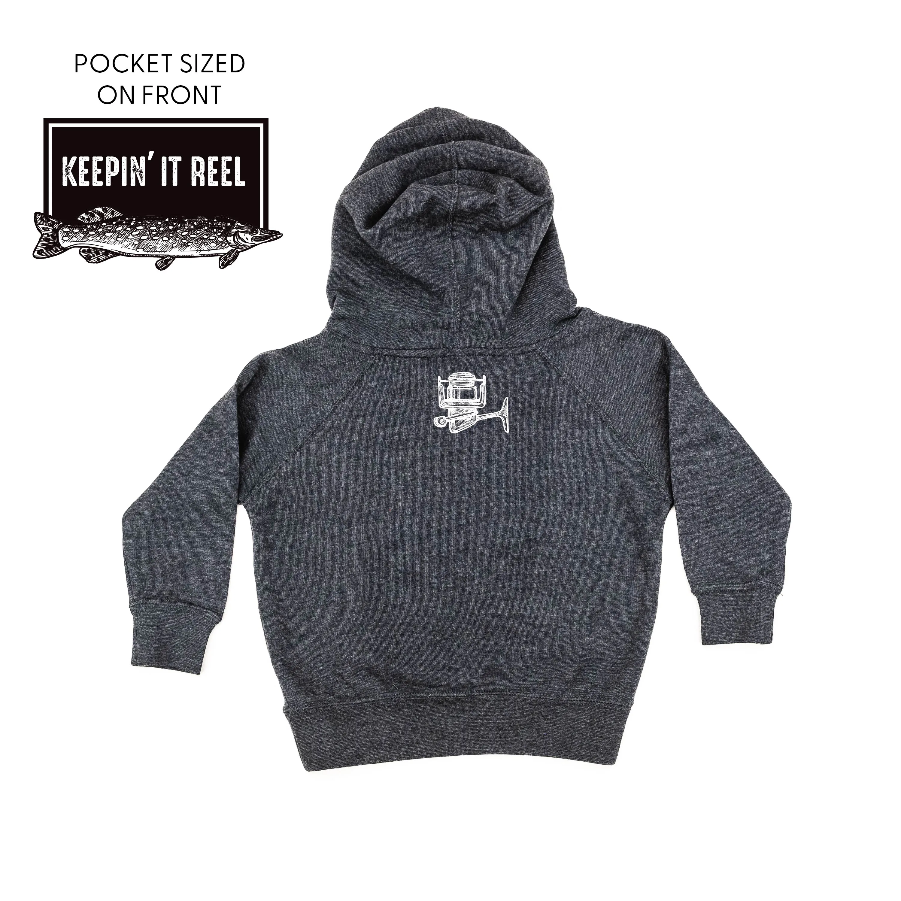 Keepin' It Reel Pocket Design on Front w/ Fishing Reel on Back - Child Hoodie