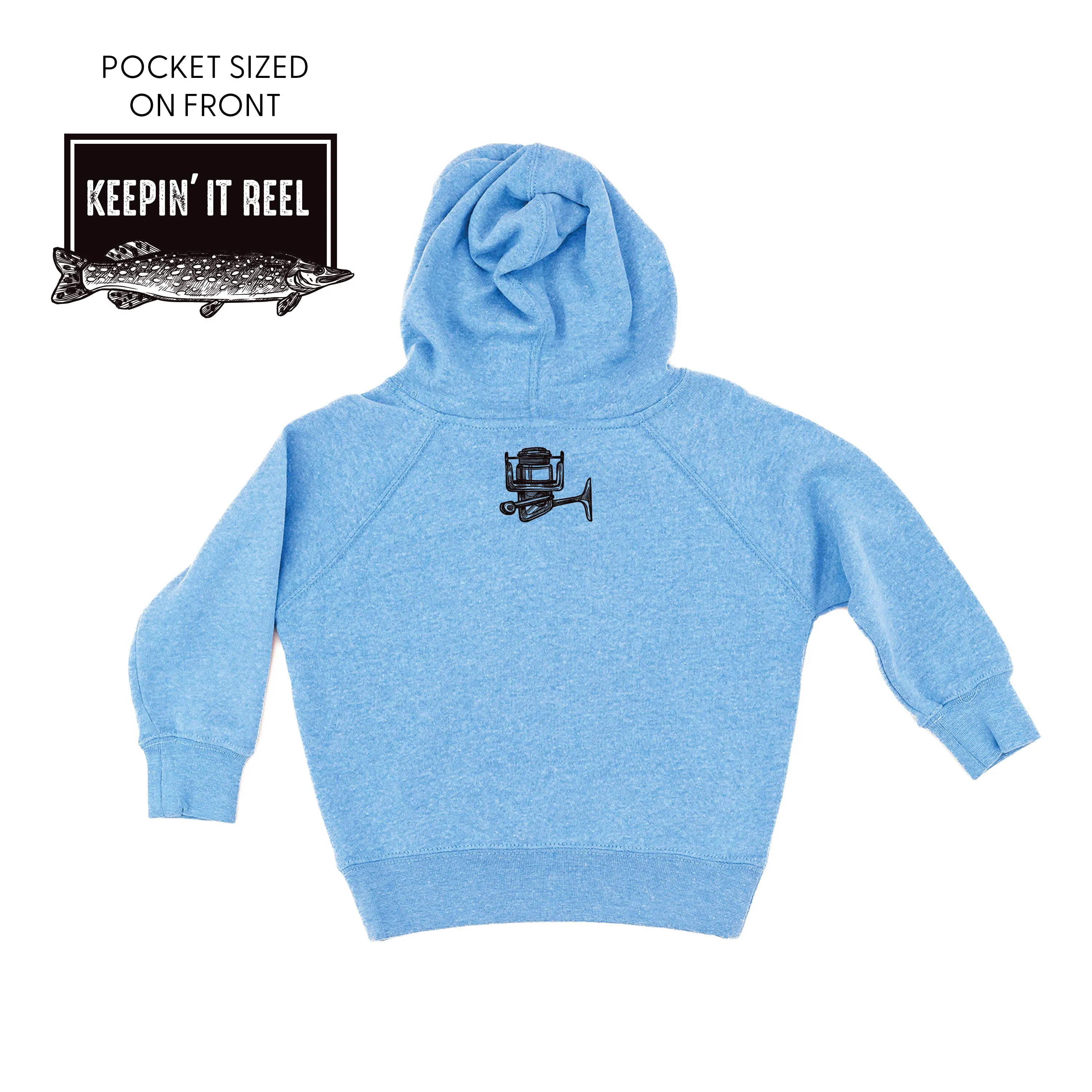 Keepin' It Reel Pocket Design on Front w/ Fishing Reel on Back - Child Hoodie