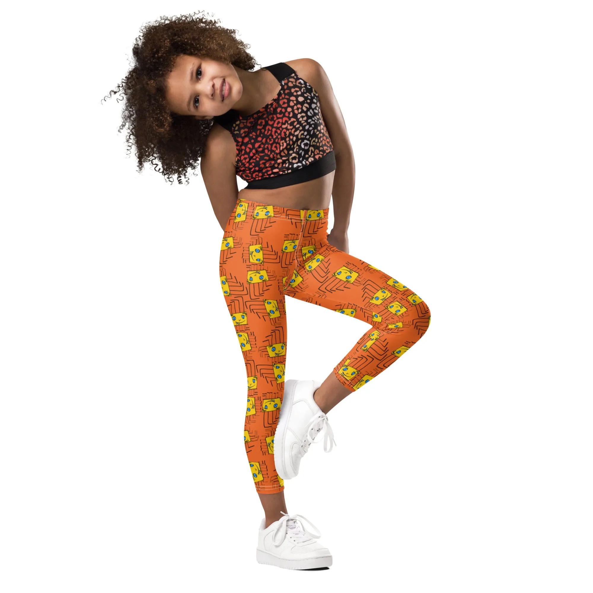 Kid's Leggings - Piki on Orange